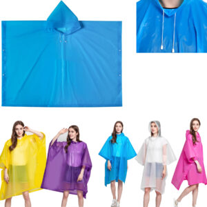 Eva Adult Reusable Rain Poncho With Drawstring Hood